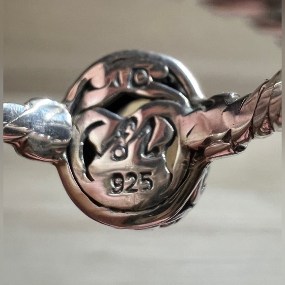 Vintage Designer Signed M ID Sterling Silver Twisted Cable Citrine Ring, Size 5 - Picture 7 of 11